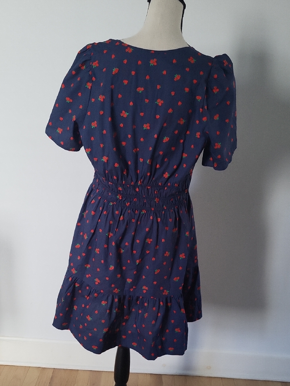 Anthropologie Navy Blue Short Sleeve Strawberry Midi Dress - Picture 5 of 6